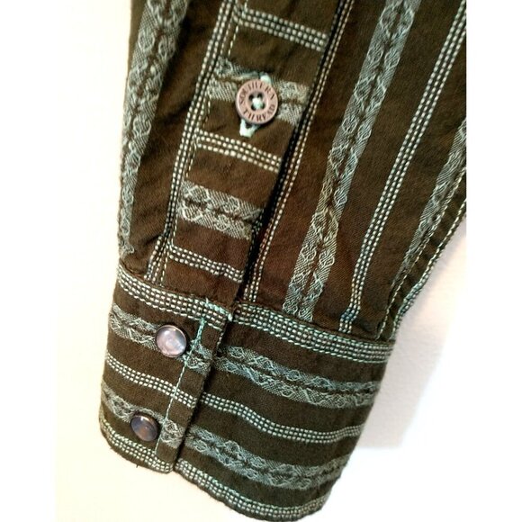 Southern Thread Shirt Men's Green Striped Cowboy Western Pearl Snap - XL - Picture 8 of 9